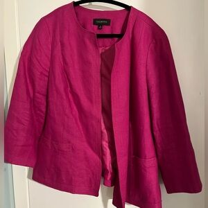 Talbots 100% Linen Open-Front Jacket – Size 14 – Fuchsia Pink